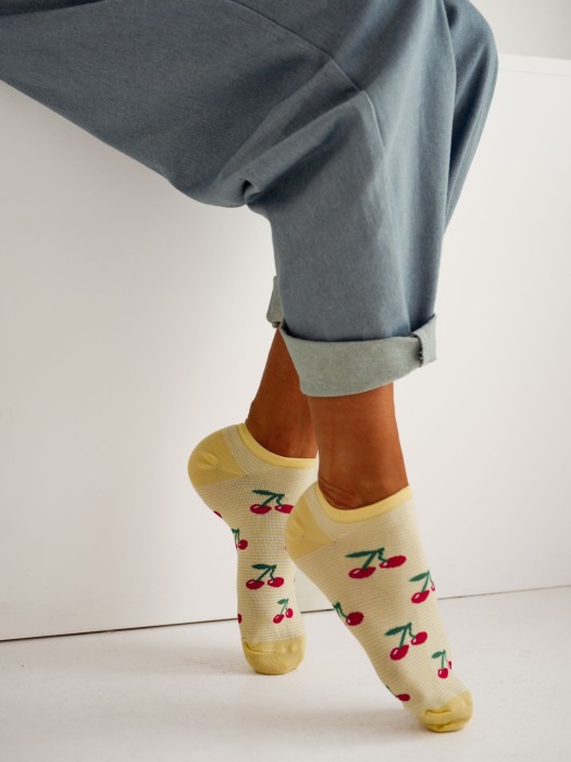 Women's Cherries with stripes pattern low ankle socks 1146.097